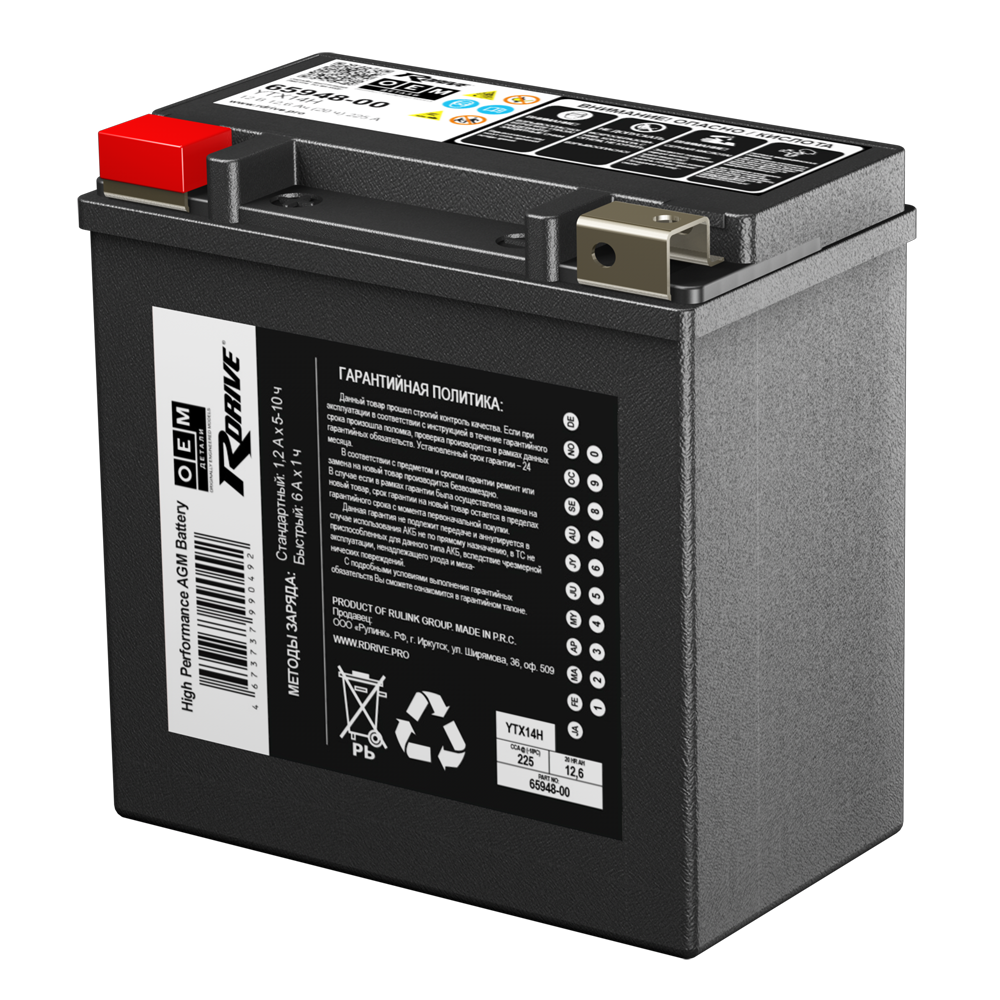 Аккумуляторы RDRIVE RDRIVE OEM 65948-00 YTX14H купить 8 906 062 07 78